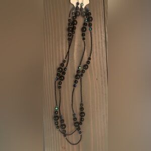 Black and turquoise glass bead necklace and earrings set